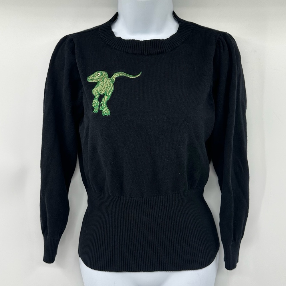 ModCloth Bright and Beautiful Black Dinosaur Sweater Size Small